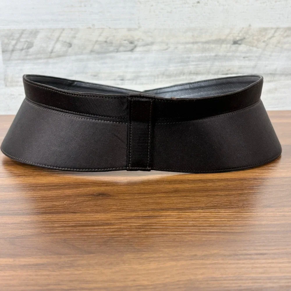 Oscar de la Renta Vintage 80s Corset Wide Waist Belt L Brown Leather Peplum Chic
